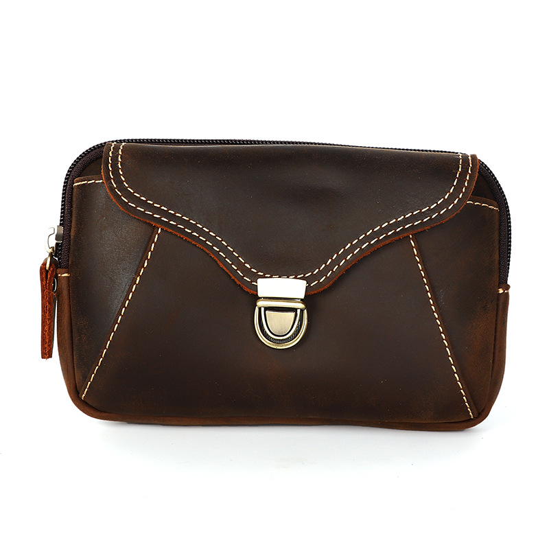 Leatherwork Designs - กระเป๋าคาดเอวหนังแท้สำหรับผู้ชาย ดีไซน์เรโทรเรียบง่าย กระเป๋าคาดเอวสำหรับกางเกงทำงาน กระเป๋าใส่มือถือ